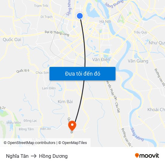 Nghĩa Tân to Hồng Dương map