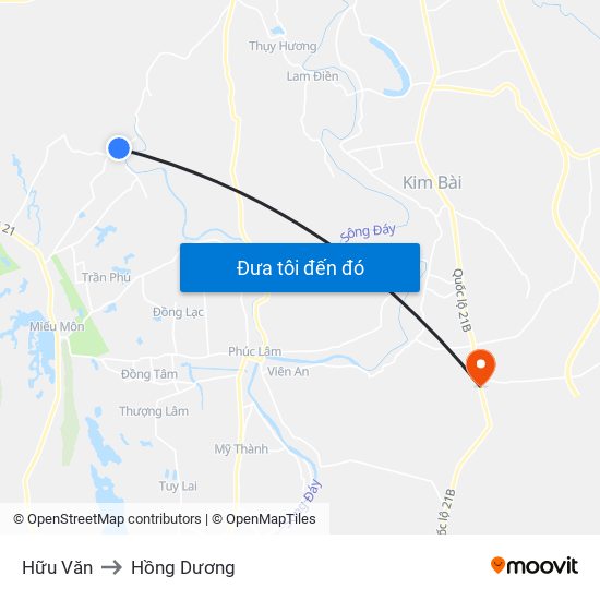 Hữu Văn to Hồng Dương map