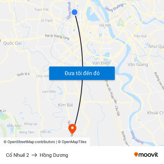 Cổ Nhuế 2 to Hồng Dương map