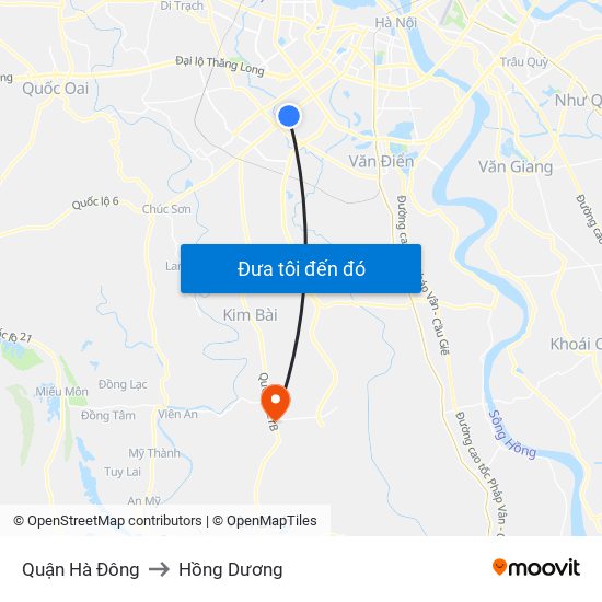 Quận Hà Đông to Hồng Dương map