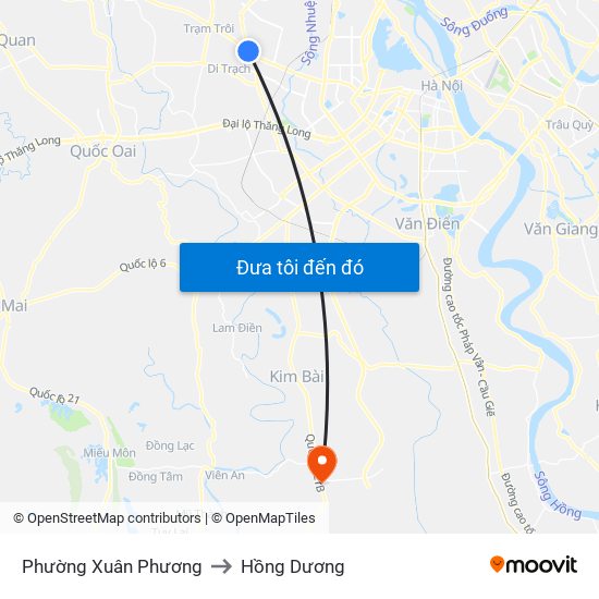 Phường Xuân Phương to Hồng Dương map