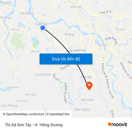 Thị Xã Sơn Tây to Hồng Dương map