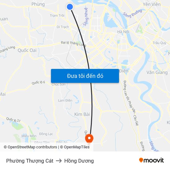 Phường Thượng Cát to Hồng Dương map