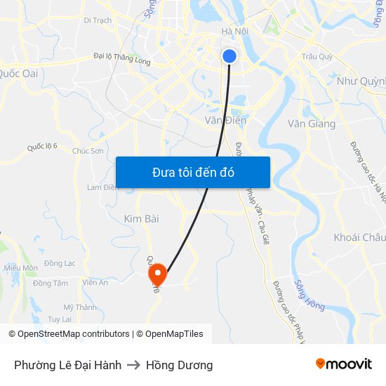 Phường Lê Đại Hành to Hồng Dương map