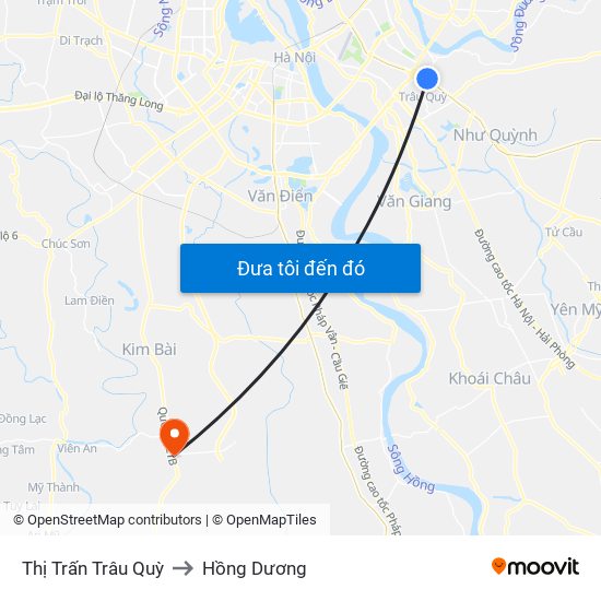 Thị Trấn Trâu Quỳ to Hồng Dương map