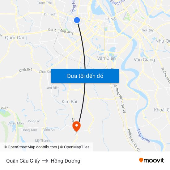 Quận Cầu Giấy to Hồng Dương map