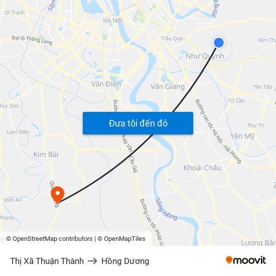 Thị Xã Thuận Thành to Hồng Dương map