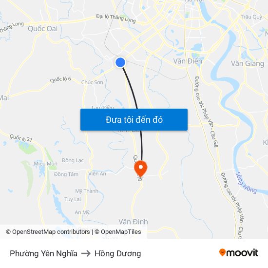 Phường Yên Nghĩa to Hồng Dương map