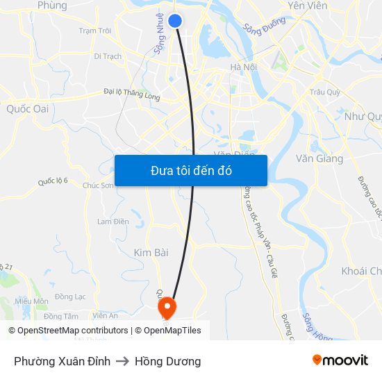 Phường Xuân Đỉnh to Hồng Dương map