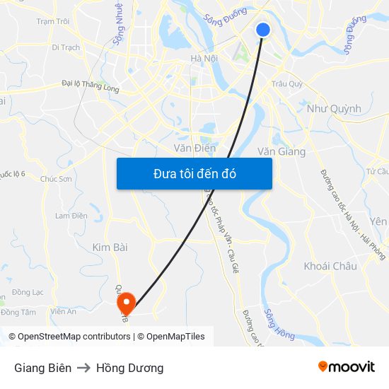 Giang Biên to Hồng Dương map
