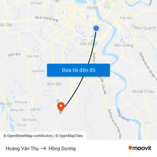 Hoàng Văn Thụ to Hồng Dương map