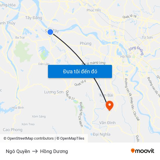 Ngô Quyền to Hồng Dương map