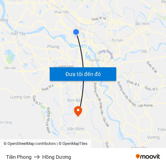 Tiền Phong to Hồng Dương map