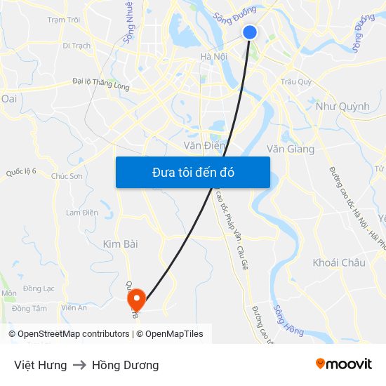 Việt Hưng to Hồng Dương map