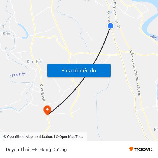 Duyên Thái to Hồng Dương map