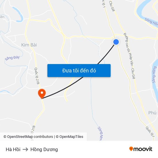 Hà Hồi to Hồng Dương map