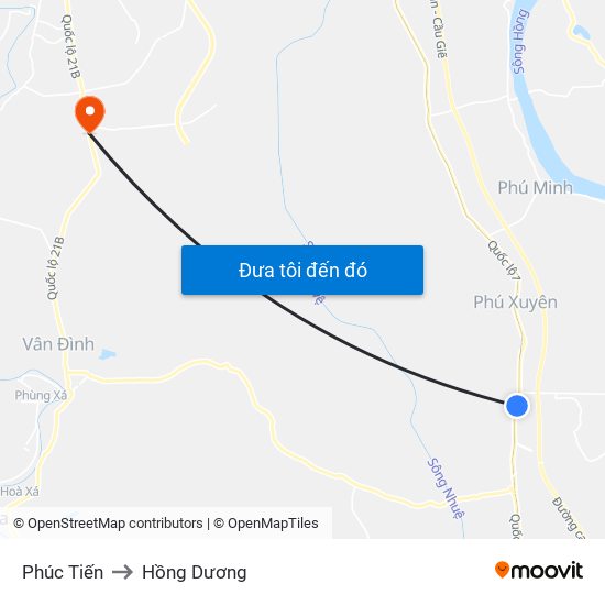 Phúc Tiến to Hồng Dương map