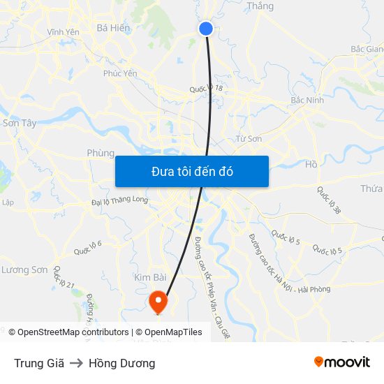 Trung Giã to Hồng Dương map
