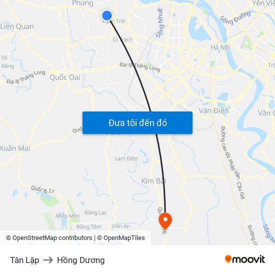 Tân Lập to Hồng Dương map