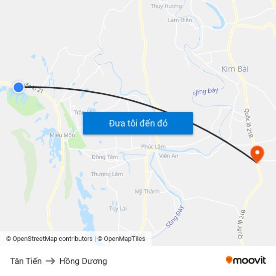 Tân Tiến to Hồng Dương map