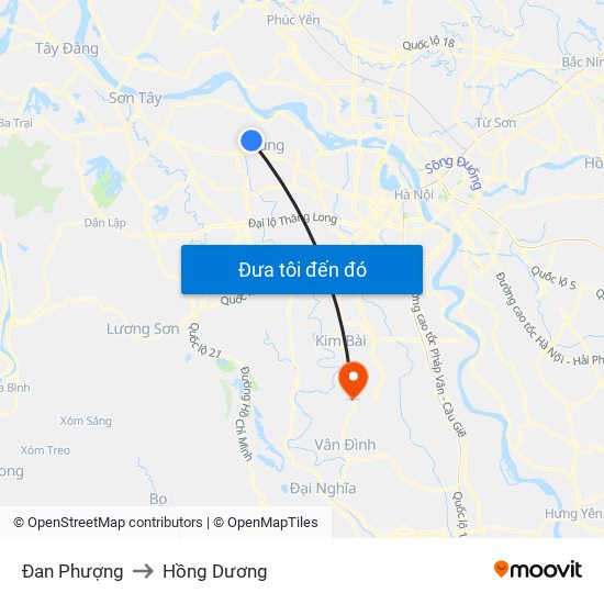 Đan Phượng to Hồng Dương map