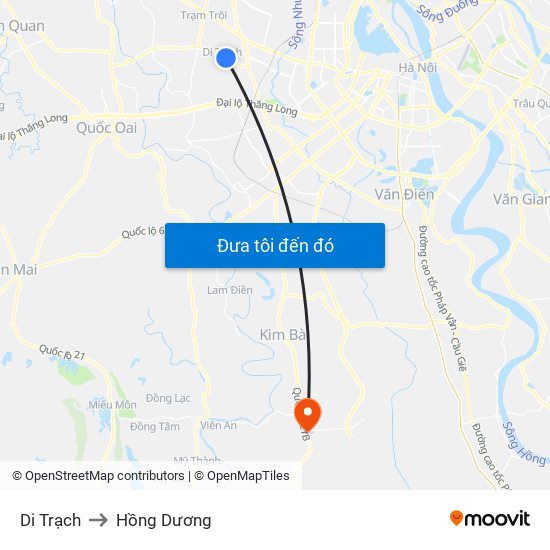 Di Trạch to Hồng Dương map