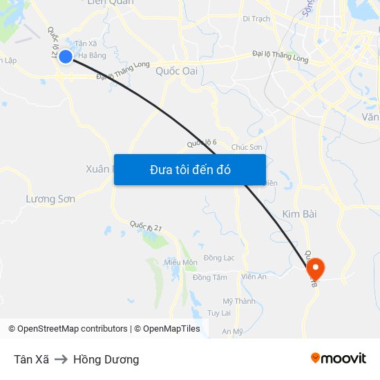 Tân Xã to Hồng Dương map