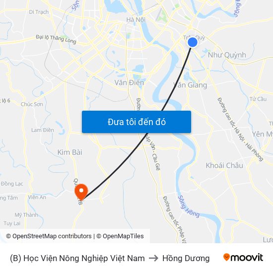 (B) Học Viện Nông Nghiệp Việt Nam to Hồng Dương map