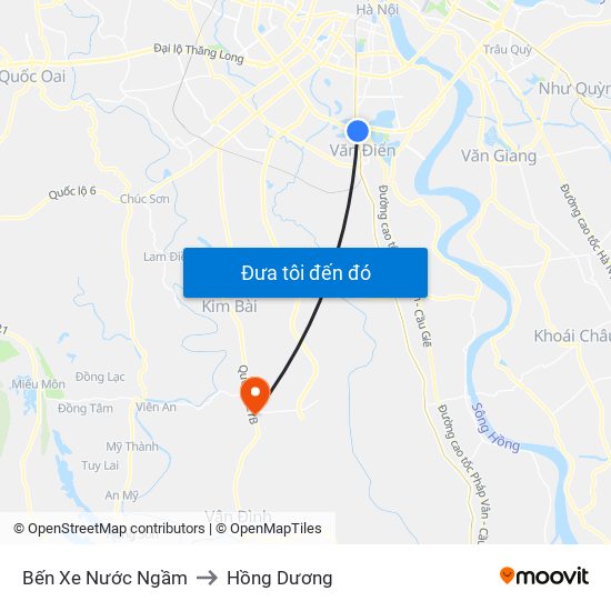 Bến Xe Nước Ngầm to Hồng Dương map