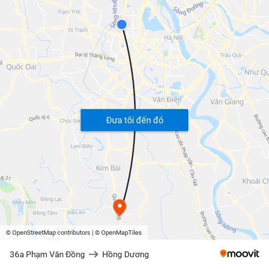 36a Phạm Văn Đồng to Hồng Dương map