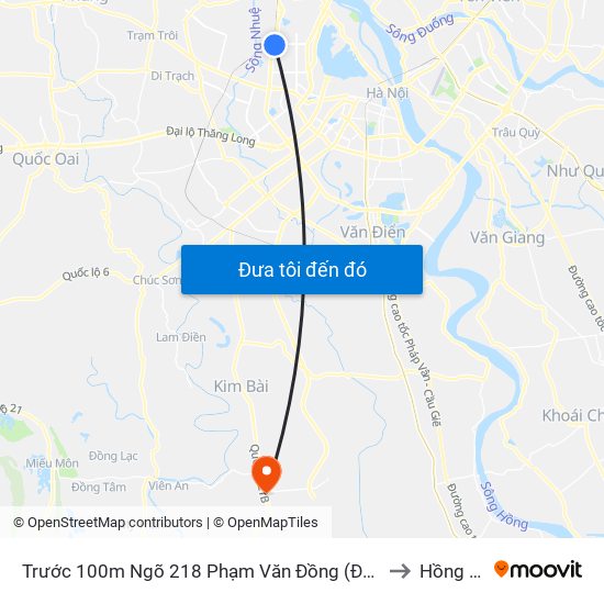 Trước 100m Ngõ 218 Phạm Văn Đồng (Đối Diện Công Viên Hòa Bình) to Hồng Dương map