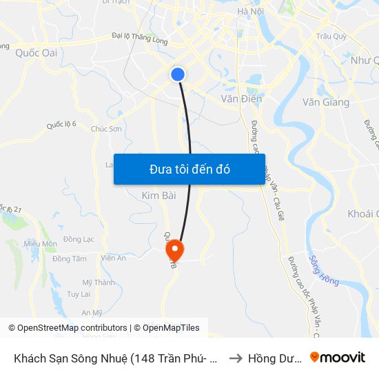 Khách Sạn Sông Nhuệ (148 Trần Phú- Hà Đông) to Hồng Dương map