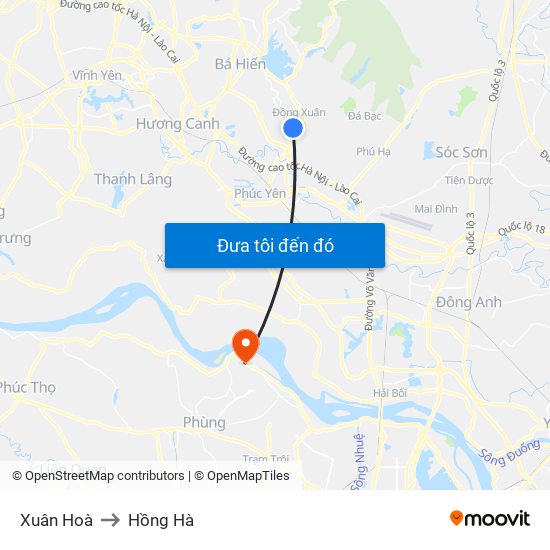 Xuân Hoà to Hồng Hà map