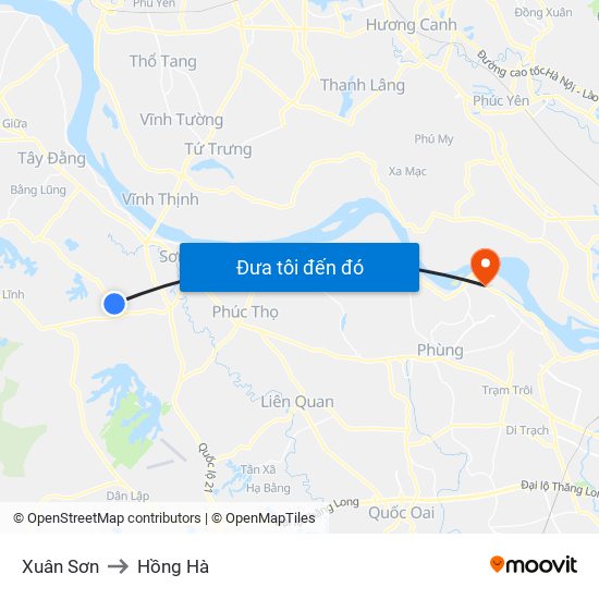 Xuân Sơn to Hồng Hà map