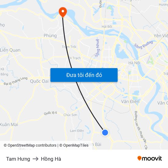 Tam Hưng to Hồng Hà map