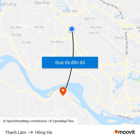 Thanh Lâm to Hồng Hà map