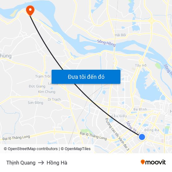 Thịnh Quang to Hồng Hà map