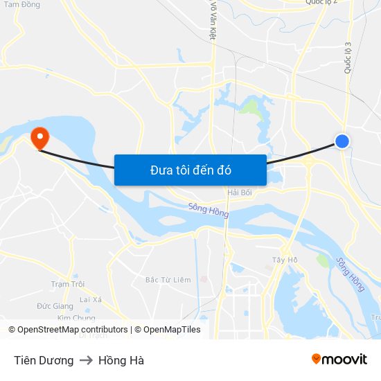 Tiên Dương to Hồng Hà map