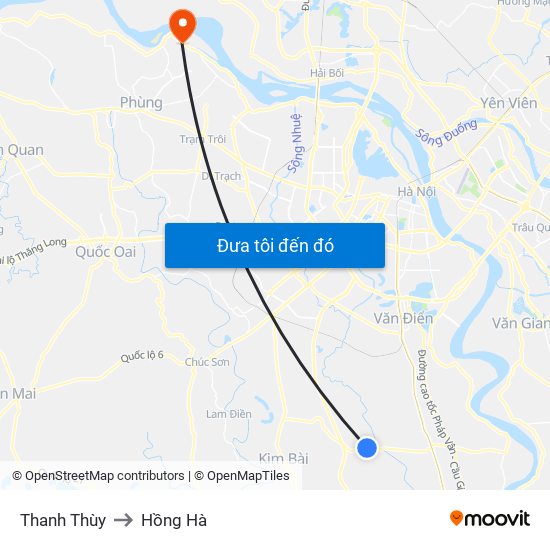Thanh Thùy to Hồng Hà map