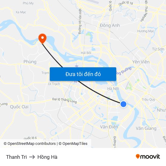 Thanh Trì to Hồng Hà map