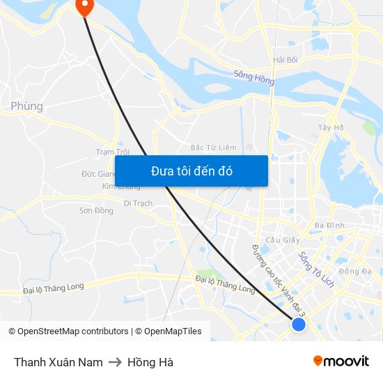 Thanh Xuân Nam to Hồng Hà map