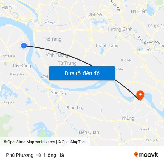 Phú Phương to Hồng Hà map