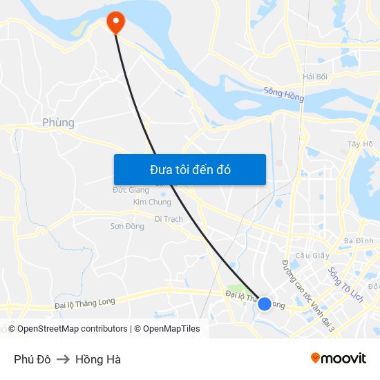 Phú Đô to Hồng Hà map