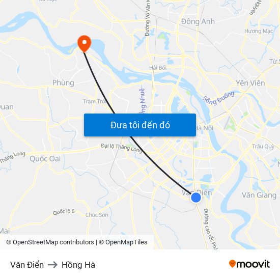 Văn Điển to Hồng Hà map