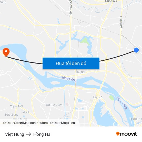 Việt Hùng to Hồng Hà map