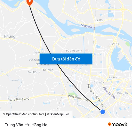 Trung Văn to Hồng Hà map