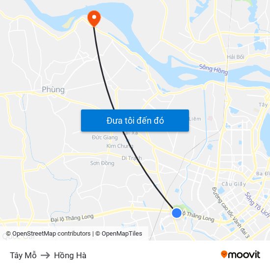 Tây Mỗ to Hồng Hà map