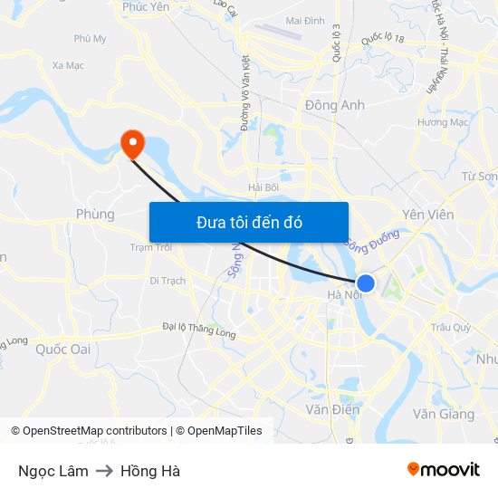 Ngọc Lâm to Hồng Hà map