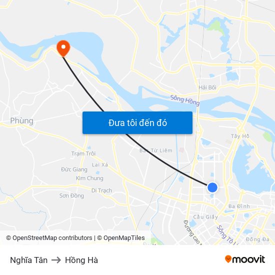 Nghĩa Tân to Hồng Hà map