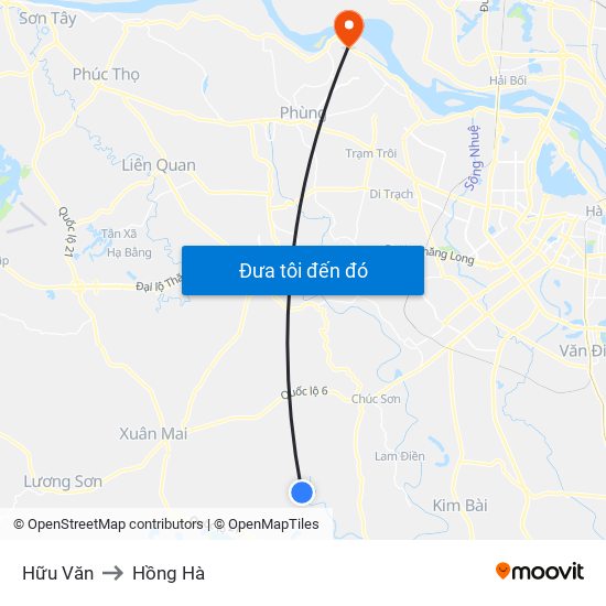 Hữu Văn to Hồng Hà map